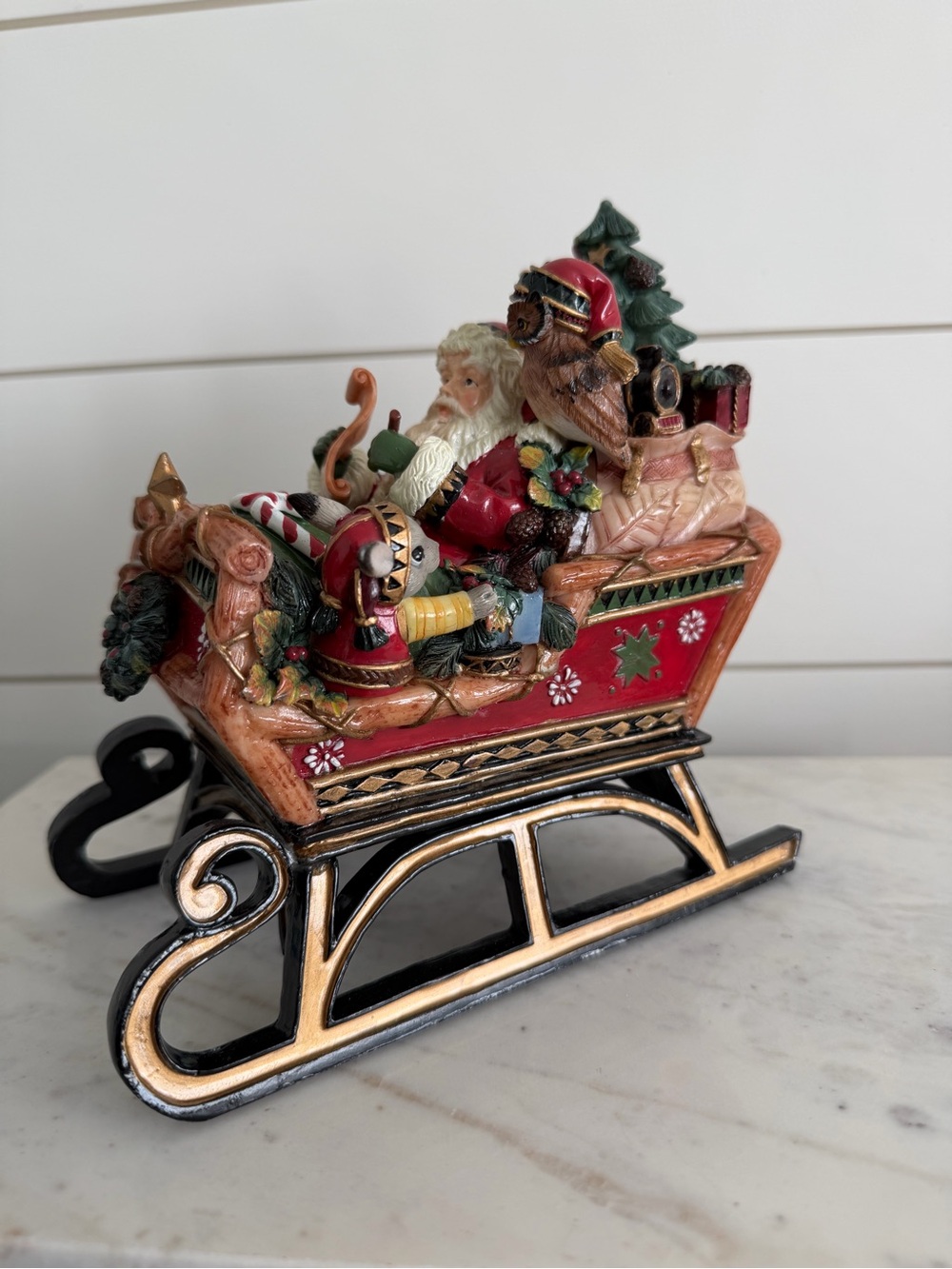 Vintage Fitz and Floyd Here Comes Santa Sleigh Decor - Music Does Not Work